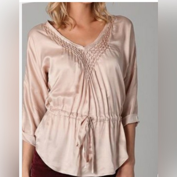 Taylor Silk Satin Beaded Tie Front Blouse Long Sleeve - Picture 2 of 16